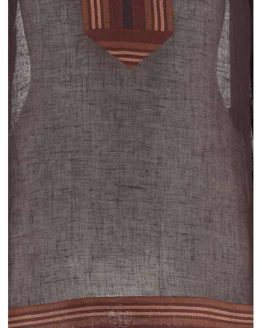 Tory Burch Brown Striped Linen Tunic Knitwear