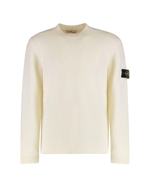 Stone Island Men's White Sweater With Brushed Texture