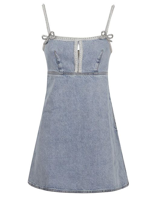 Self-Portrait Gray Light Denim Pearl Mini Dress