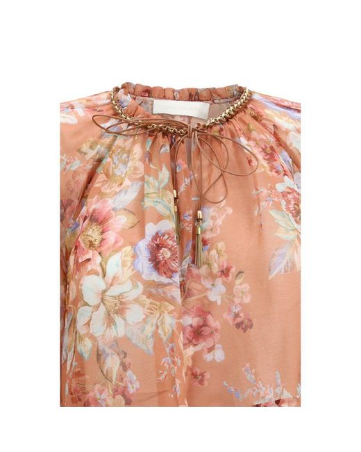 Zimmermann Pink Multicolor Cotton Blouse
