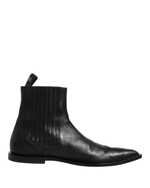 Dolce & Gabbana Black Chelsea Short Ankle Boots Shoes Leather for men