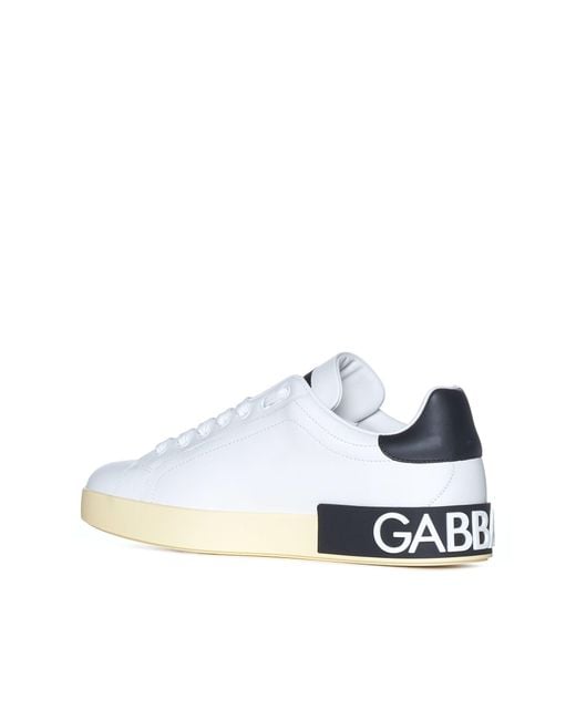 Dolce & Gabbana White Portofino Nappa Sneaker With Printed Dg Logo for men