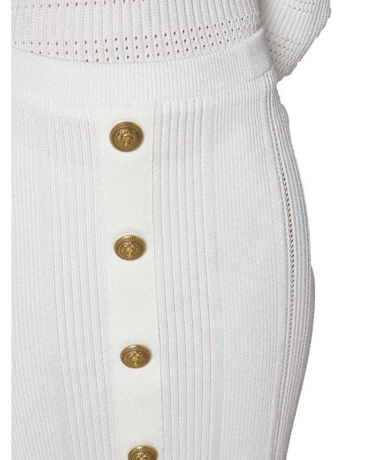 Balmain White Viscose-blend Knit Midi Skirt