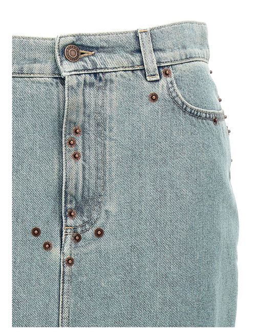 Moschino Blue Rivets Denim Skirt With All-Over Metal Details