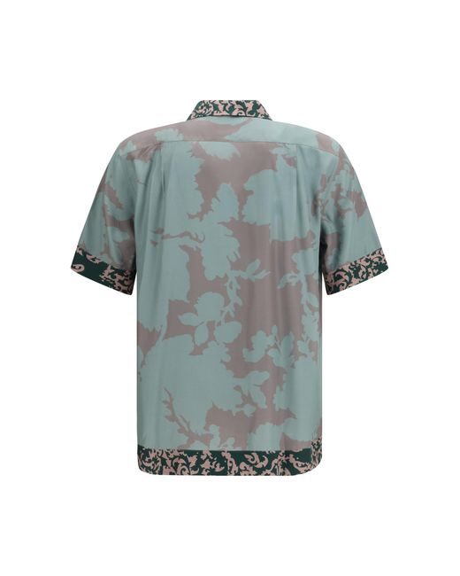 Dries Van Noten Blue Short-Sleeve Shirt Carltone Viscose for men