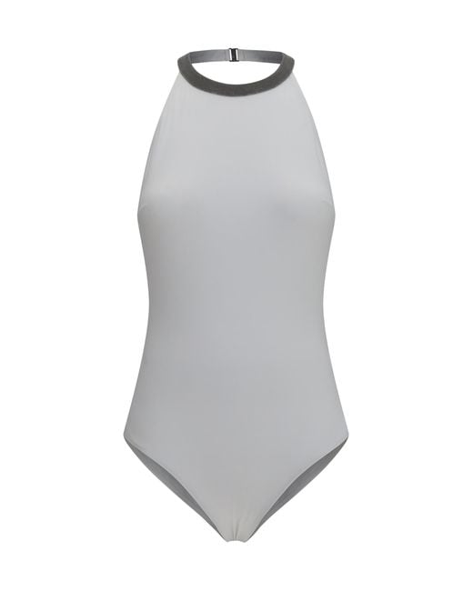 Brunello Cucinelli Gray One-Piece Swimsuit With Monili Embellishment Polyamide; Elastane Swimwear