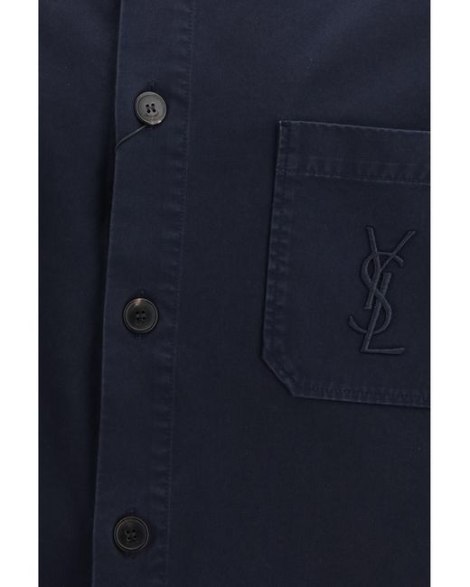 Saint Laurent Blue Cassandre Overshirt Gabardine With Logo Cotton Shirt for men