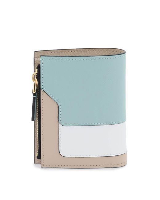 Marni Blue Multicolored Saffiano Leather Bi-fold Wallet
