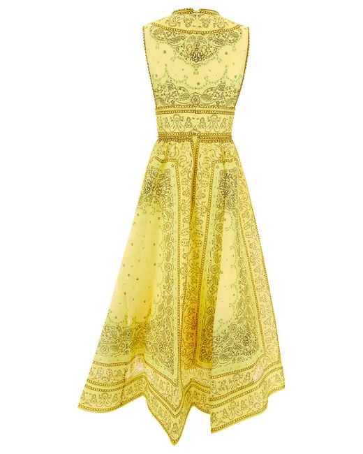 Zimmermann Yellow Bow-detail Sleeveless Linen And Silk-blend Midi Dress