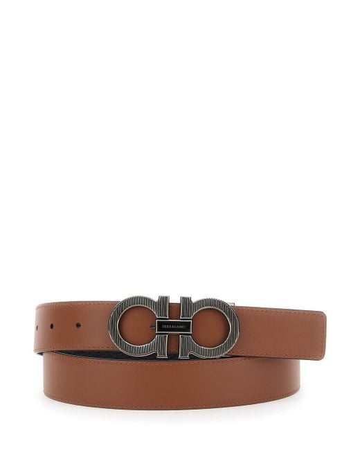 Ferragamo White Reversible Belt With Gancini Buckle for men