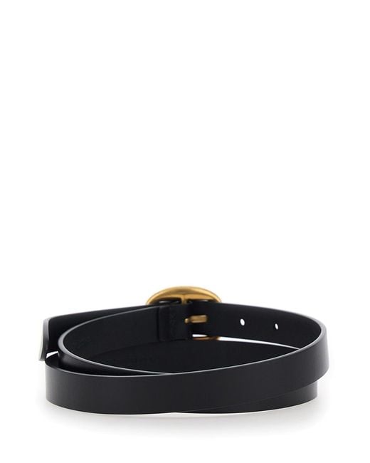 Saint Laurent White Belt With Oval Buckle — Leather