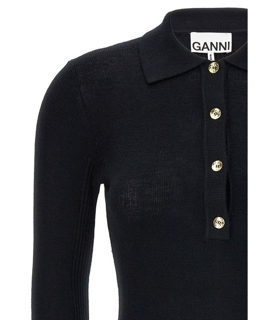 Ganni Blue Logo Embroidery Sweater
