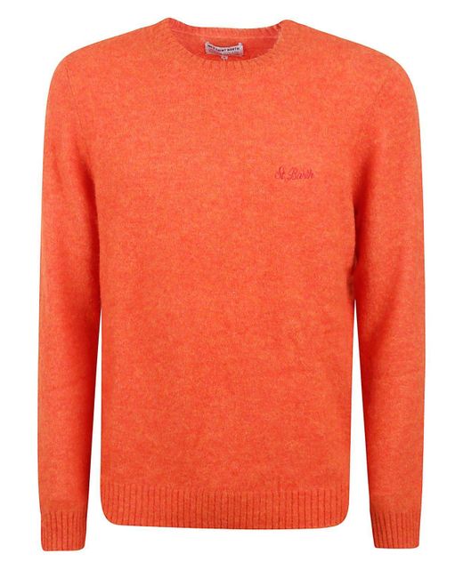 Mc2 Saint Barth Orange Logo-Embroidered Crewneck Knitted Jumper for men