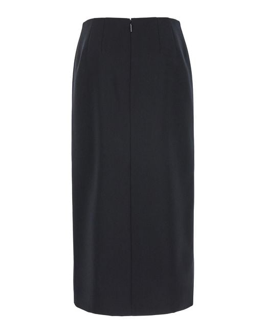 Valentino Black Midi Skirt With Side Splits Wool