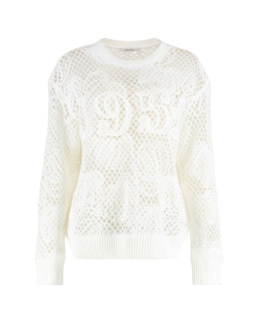 Max Mara White Crew-Neck Sweater Farea Cotton