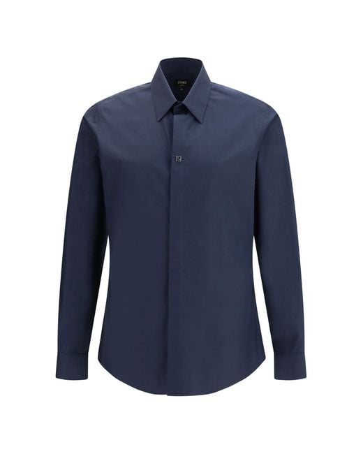 Fendi Blue Shirt With Ff Detail Cotton for men
