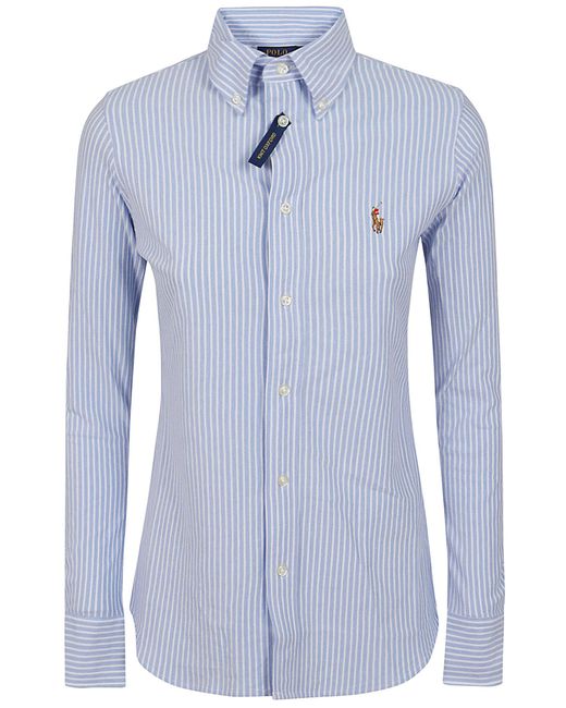 Polo Ralph Lauren Blue Ls Str Heidi-Long Sleeve-Knit Cotton Camicia