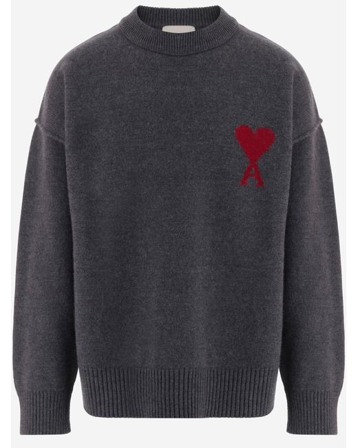 AMI Gray Wool Sweater Virgin for men