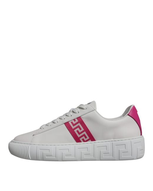 Versace Gray Greca Print Platform Low Top Sneakers Shoes for men