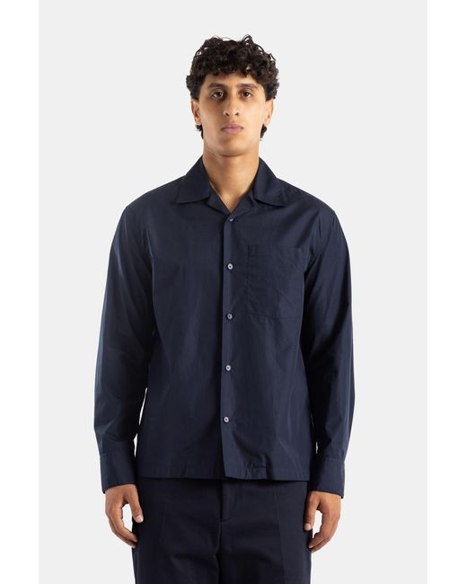 Jil Sander Blue Cotton Poplin Cuban Collar Shirt for men