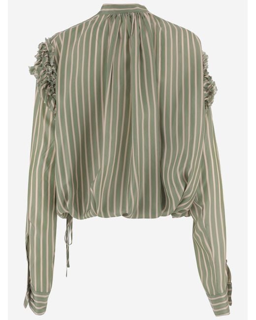 Dries Van Noten Green Shirt, Striped Cupro