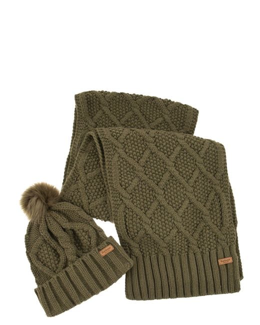 Barbour Green Ridley Cap And Scarf Set