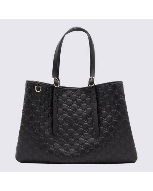 Gucci Leather Emblem Big Totes in Black | Lyst