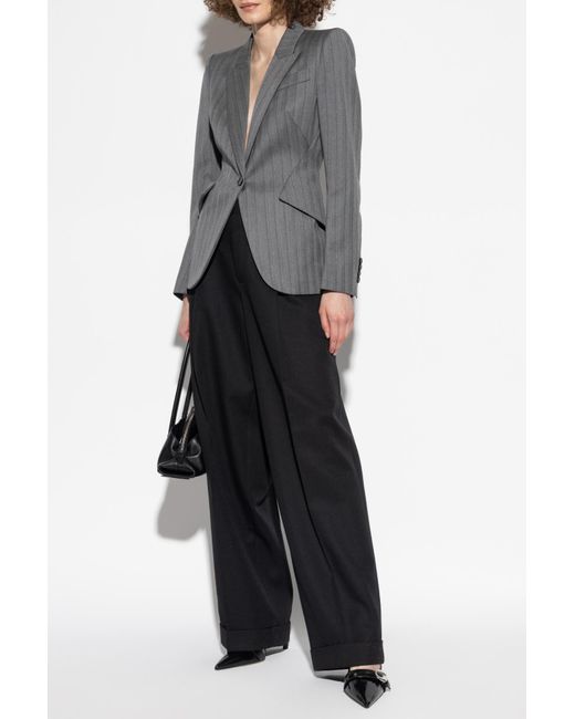 Alexander McQueen Gray Wool Blazer With Herringbone Pattern