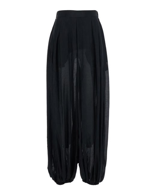Semicouture Black Pants Cotton Muslin With Elastic Waist And Side Pockets