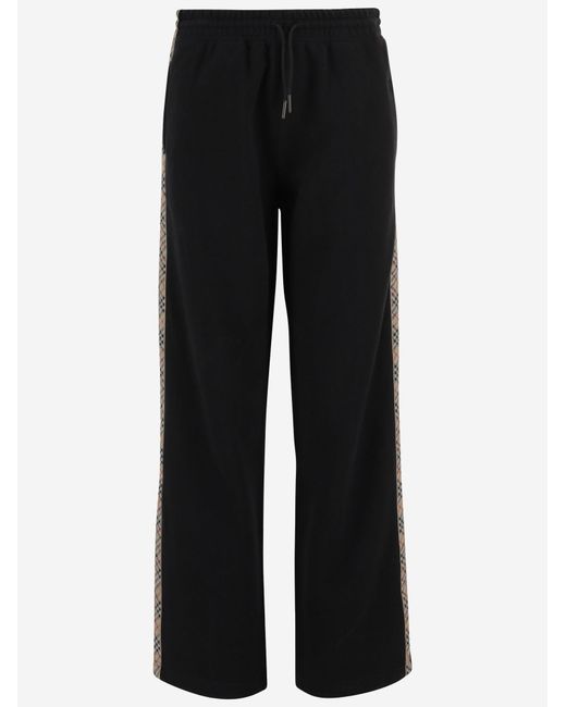 Burberry Black Cotton Pants With Check Details Trousers