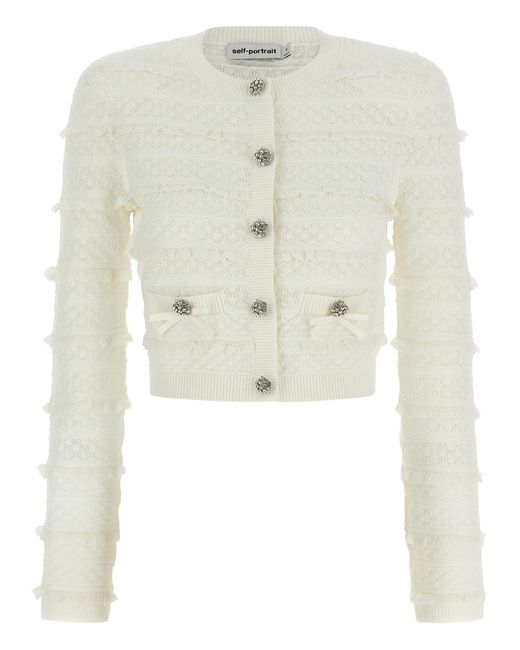 Self-Portrait White 'Pointelle Diamante' Cardigan