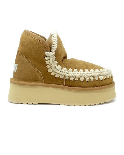 Mou Metallic Cognac Mini Eskimo Leather Wool Rubber Platform Boot