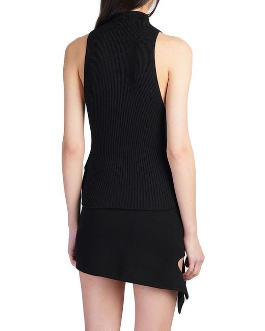 Courreges Black Sleeveless Ribbed-Knit Tank Top