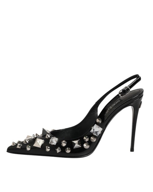 Dolce & Gabbana Black Studded Leather Heels Slingbacks Shoes 100Lf