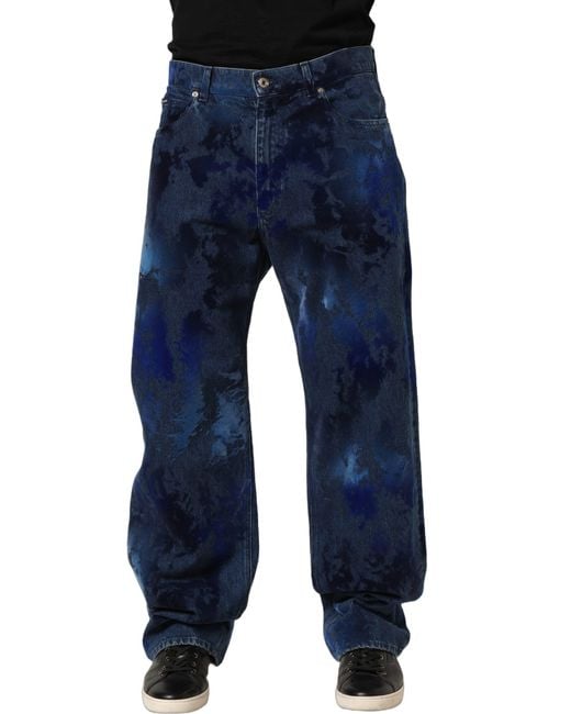 Dolce & Gabbana Blue Tie Dye Cotton Straight Denim Jeans Elastane Clothing for men