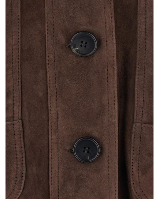 The Attico Brown Bomber Jacket Suede Coat