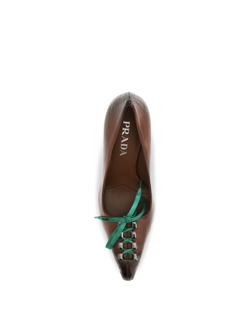 Prada Natural Lace-Up Pumps Leather Calf