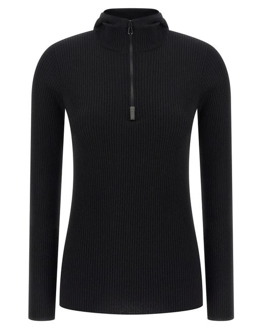 Brunello Cucinelli Black Monile Hooded Sweater