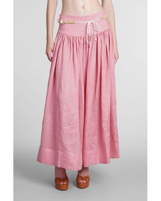 Zimmermann Skirt In Rose-pink Linen