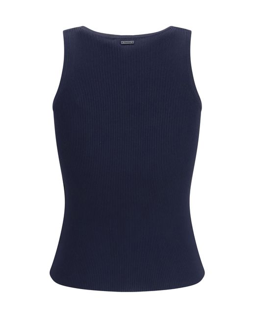 Max Mara Blue Ribbed Jersey Tank Top Viscose; Polyester