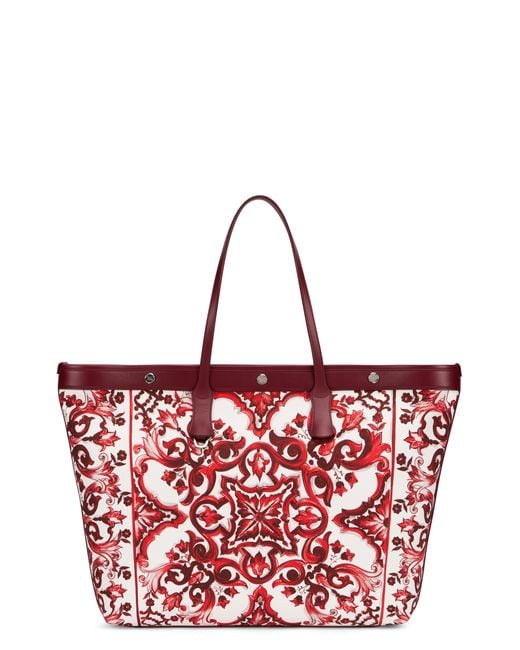 Dolce & Gabbana Red Tote Bag Majolica Print Cotton for men