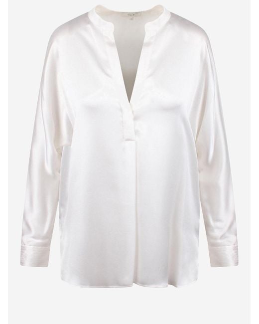 Vince White Silk V-Neck Shirt