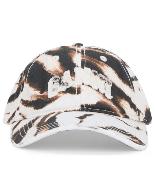 Ganni Gray Cap With Animal-Print Visor, Cotton Hat