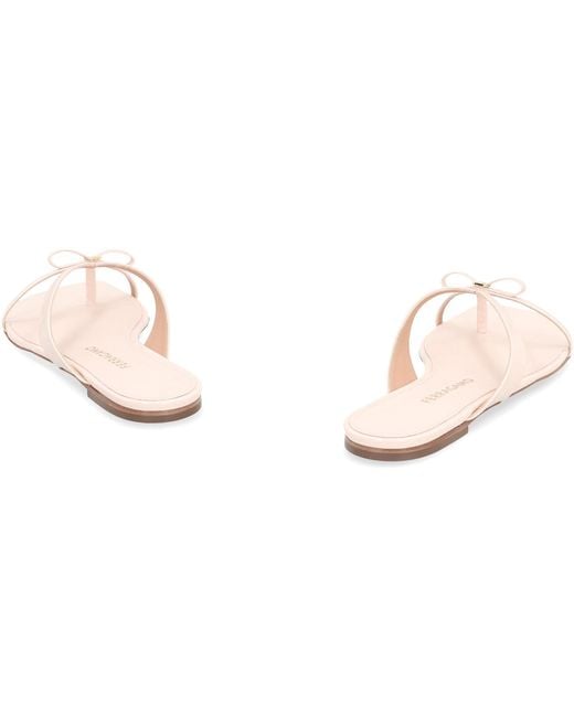 Ferragamo Pink Leather Flip-Flops Mini Bow Kidskin Sandal
