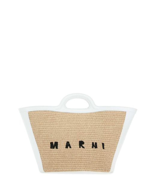 Marni Natural Two-Tone Leather And Raffia Small Tropicalia Summer Handbag