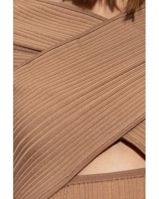 Self-Portrait Brown Ribbed Top With Long Sleeves