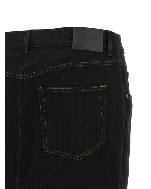 Saint Laurent Black Cotton Midi Skirt