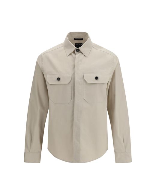 Zegna Gray Linen Wool And Silk Shirt Jacket for men