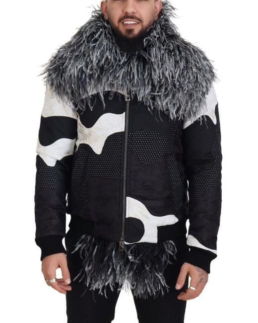 Dolce & Gabbana Gray Elegant Shearling Zip Jacket for men