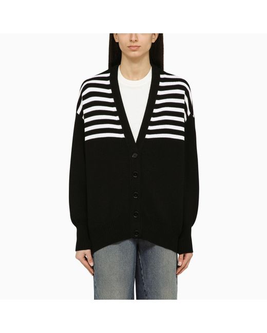 Givenchy Black Logo-appliqué Striped Wool And Cotton-blend Knitted Cardigan